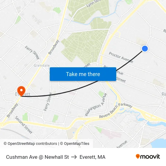 Cushman Ave @ Newhall St to Everett, MA map