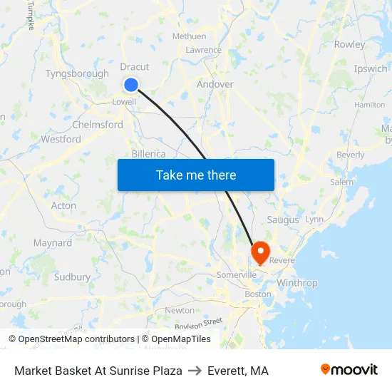Market Basket At Sunrise Plaza to Everett, MA map
