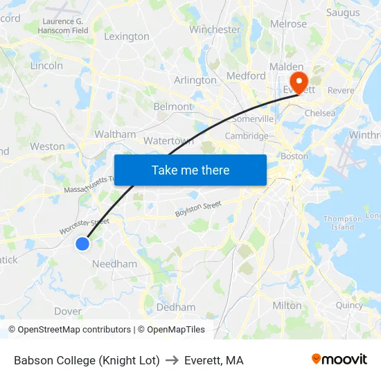 Babson College (Knight Lot) to Everett, MA map