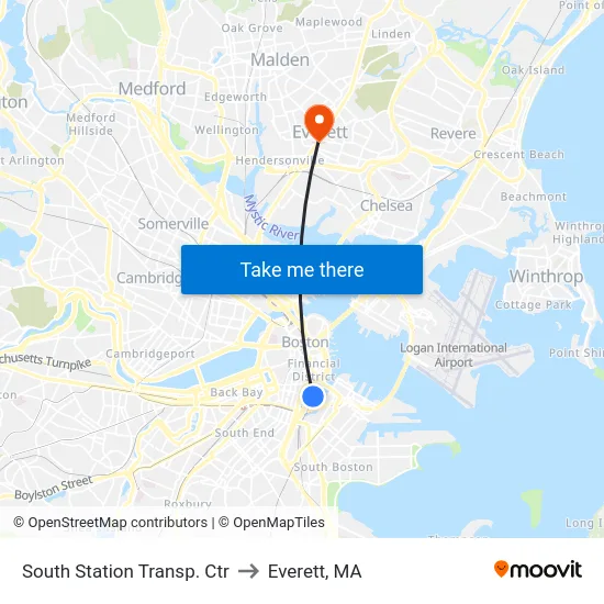 South Station Transp. Ctr to Everett, MA map