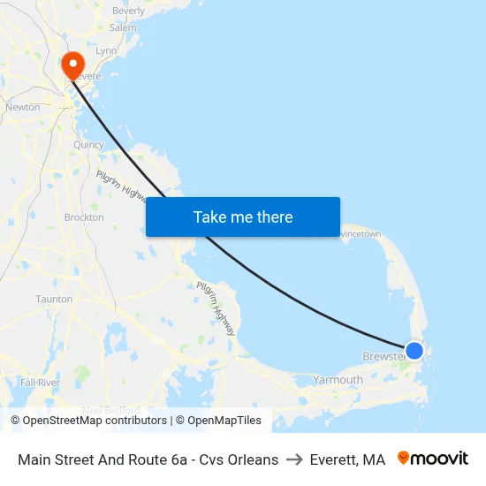 Main Street And Route 6a - Cvs Orleans to Everett, MA map