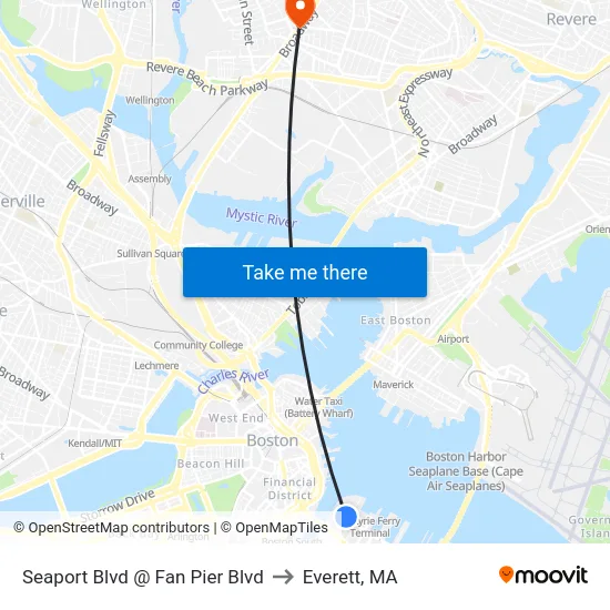 Seaport Blvd @ Fan Pier Blvd to Everett, MA map