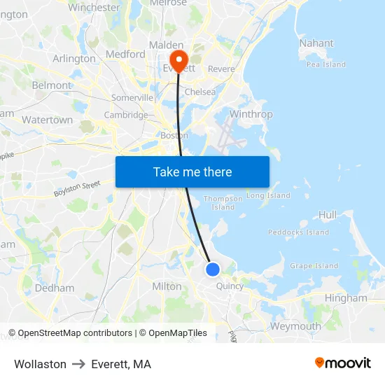 Wollaston to Everett, MA map