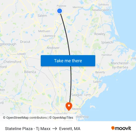 Stateline Plaza - Tj Maxx to Everett, MA map