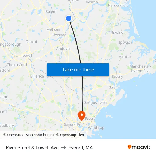 River Street & Lowell Ave to Everett, MA map