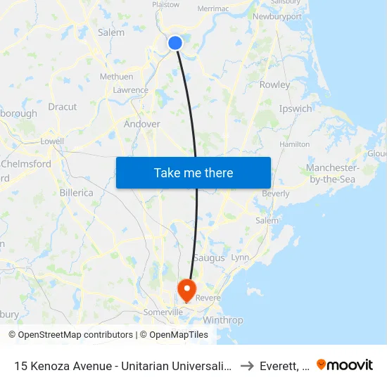 15 Kenoza Avenue - Unitarian Universalist Church to Everett, MA map