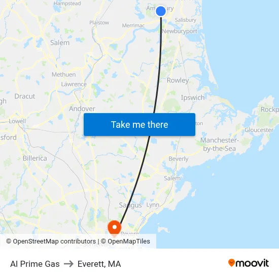 Al Prime Gas to Everett, MA map