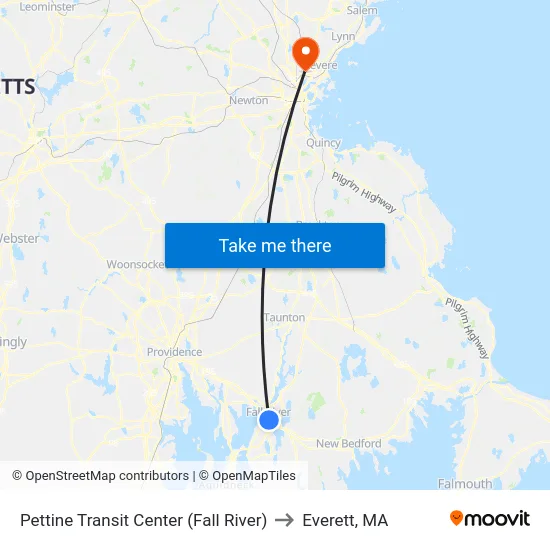 Pettine Transit Center (Fall River) to Everett, MA map