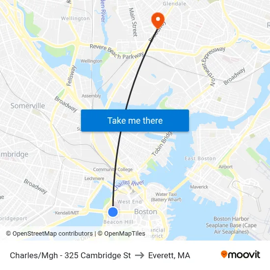 Charles/Mgh - 325 Cambridge St to Everett, MA map