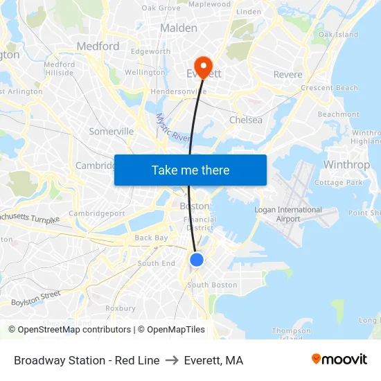 Broadway Station - Red Line to Everett, MA map