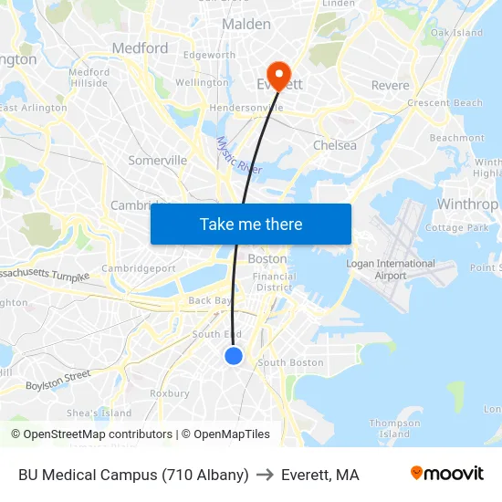 BU Medical Campus (710 Albany) to Everett, MA map