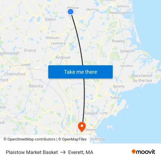 Plaistow Market Basket to Everett, MA map