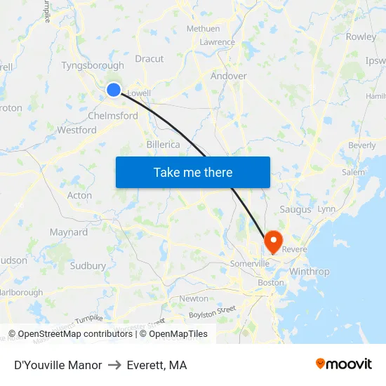 D'Youville Manor to Everett, MA map
