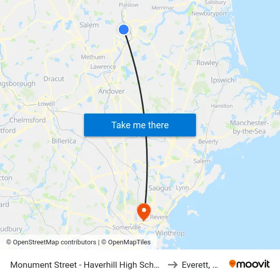 Monument Street - Haverhill High School to Everett, MA map