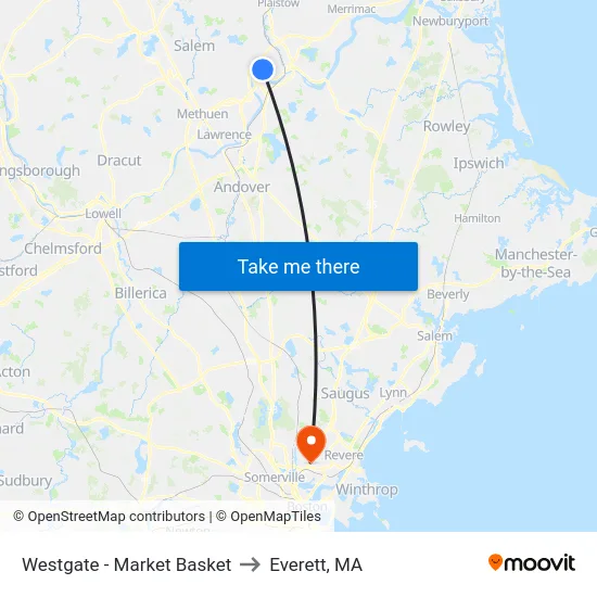 Westgate - Market Basket to Everett, MA map