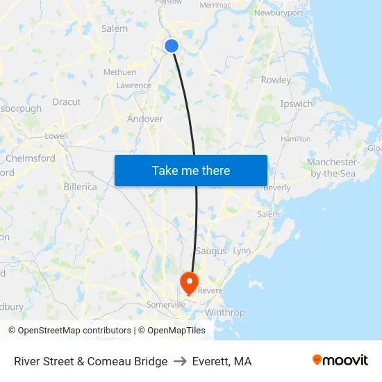River Street & Comeau Bridge to Everett, MA map