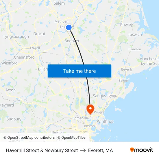 Haverhill Street & Newbury Street to Everett, MA map