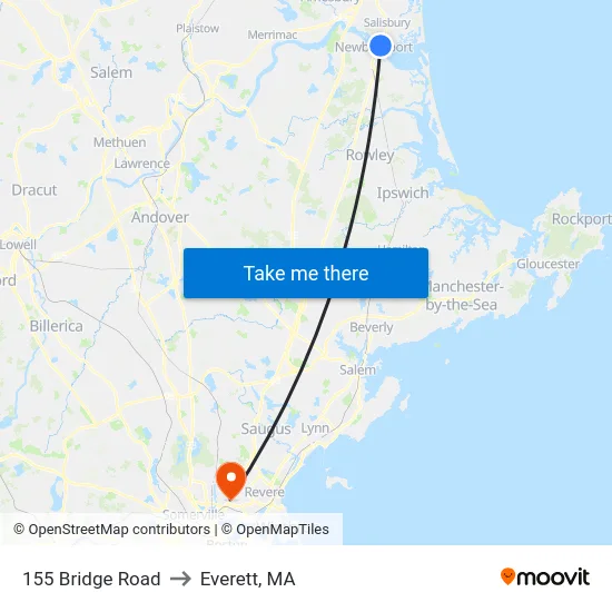 155 Bridge Road to Everett, MA map