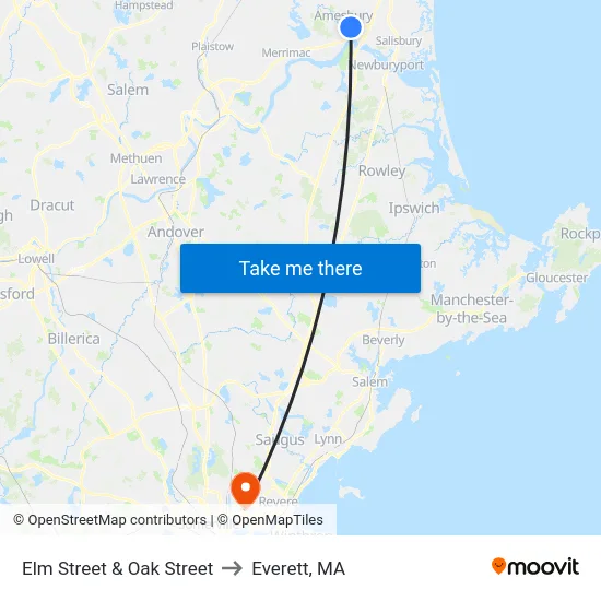 Elm Street & Oak Street to Everett, MA map