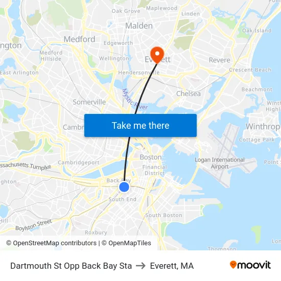 Dartmouth St Opp Back Bay Sta to Everett, MA map