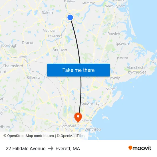 22 Hilldale Avenue to Everett, MA map