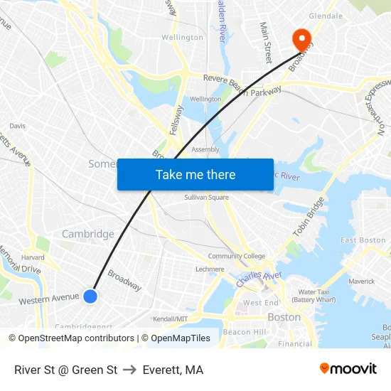 River St @ Green St to Everett, MA map