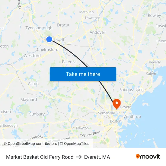 Market Basket Old Ferry Road to Everett, MA map