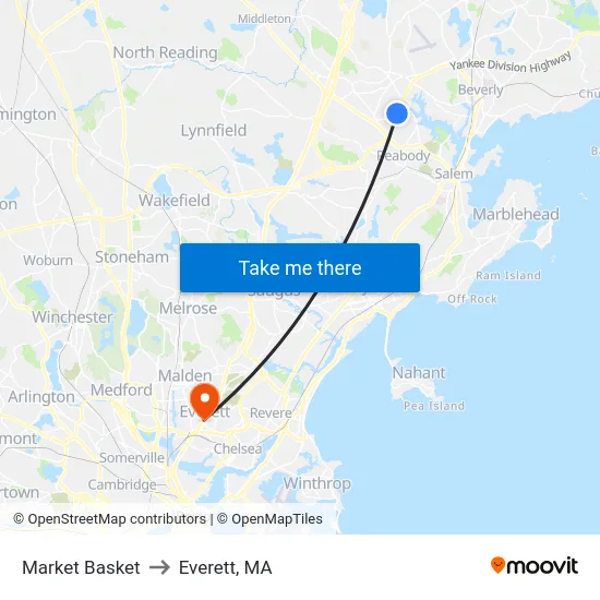 Market Basket to Everett, MA map