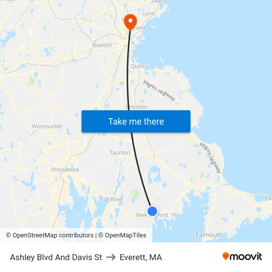Ashley Blvd And Davis St to Everett, MA map