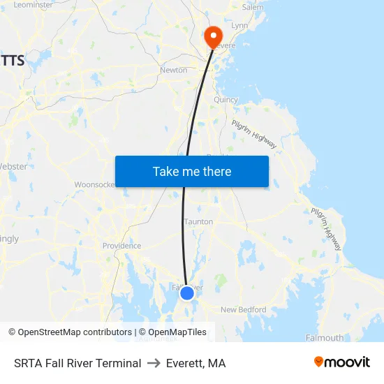 SRTA Fall River Terminal to Everett, MA map