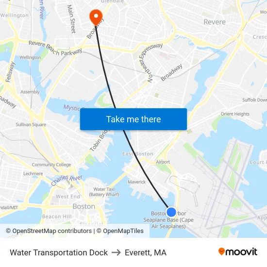 Water Transportation Dock to Everett, MA map