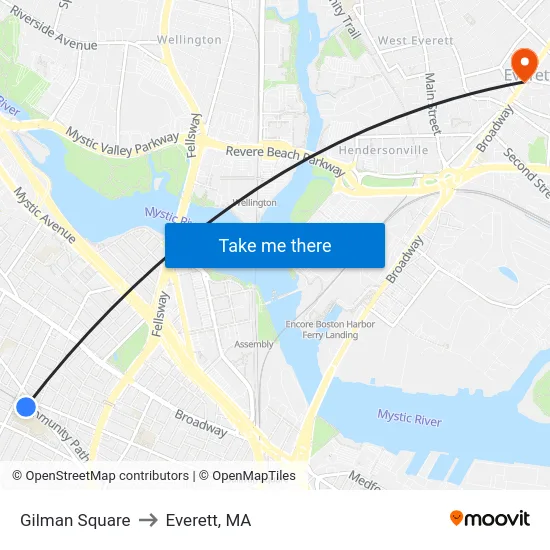 Gilman Square to Everett, MA map