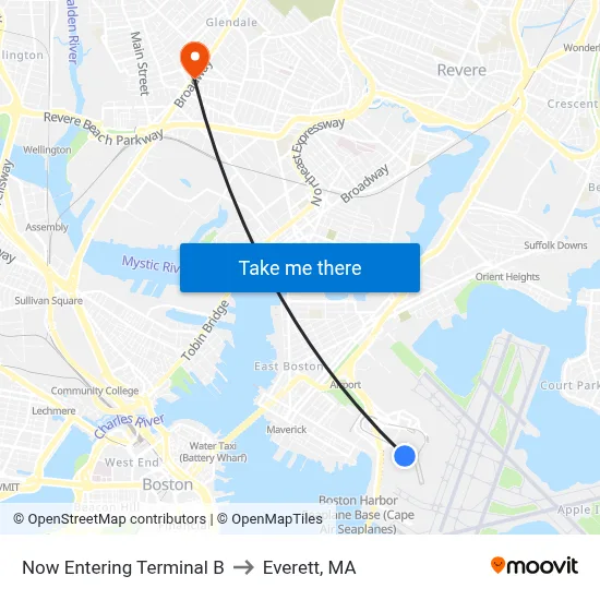 Now Entering Terminal B to Everett, MA map