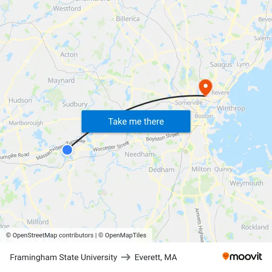 Framingham State University to Everett, MA map