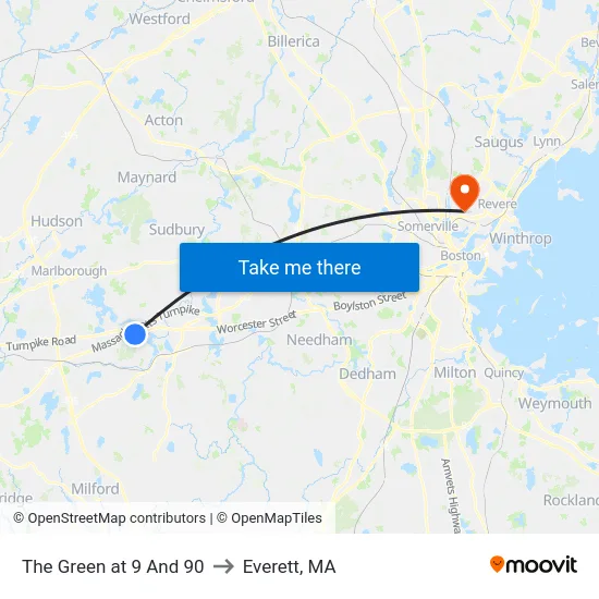 The Green at 9 And 90 to Everett, MA map
