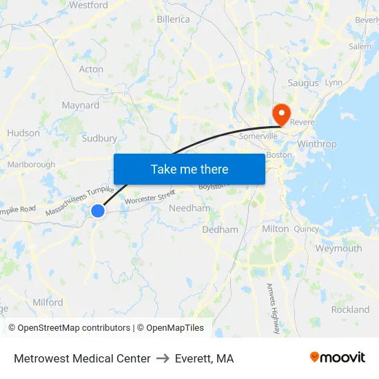 Metrowest Medical Center to Everett, MA map