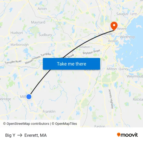 Big Y to Everett, MA map