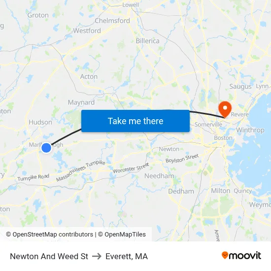 Newton And Weed St to Everett, MA map