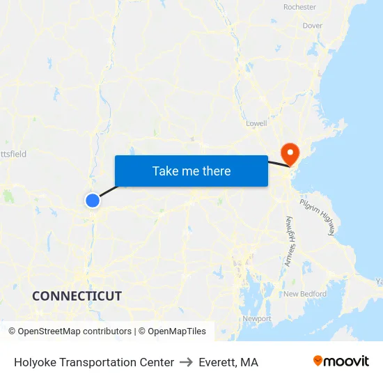 Holyoke Transportation Center to Everett, MA map