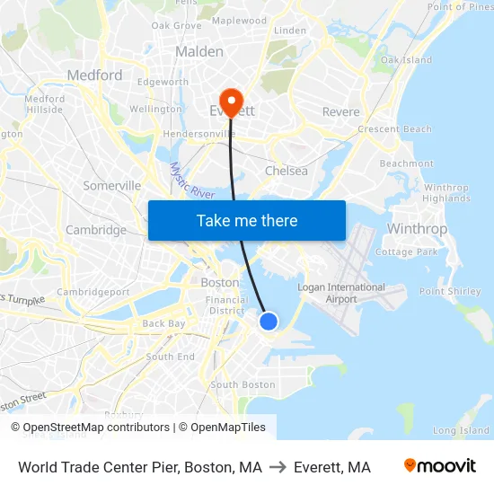 World Trade Center Pier, Boston, MA to Everett, MA map