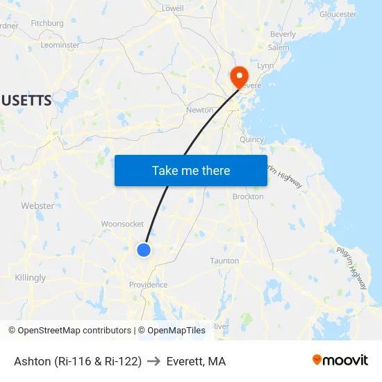 Ashton (Ri-116 & Ri-122) to Everett, MA map