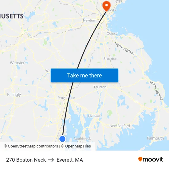 270 Boston Neck to Everett, MA map