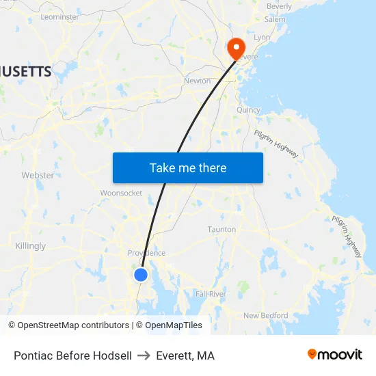 Pontiac Before Hodsell to Everett, MA map