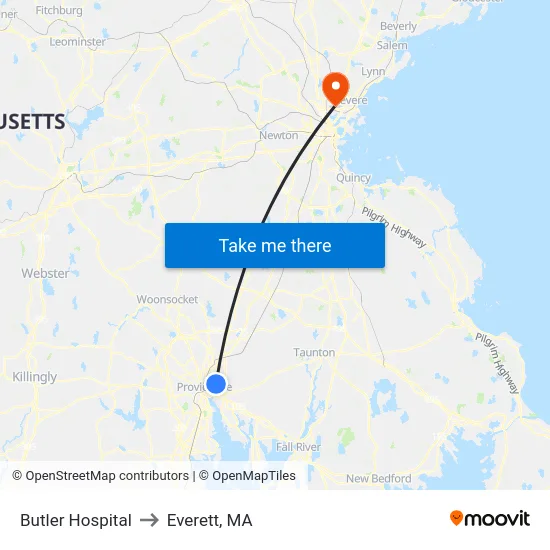 Butler Hospital to Everett, MA map