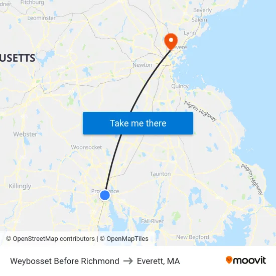 Weybosset Before Richmond to Everett, MA map