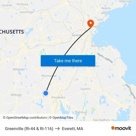 Greenville (Ri-44 & Ri-116) to Everett, MA map