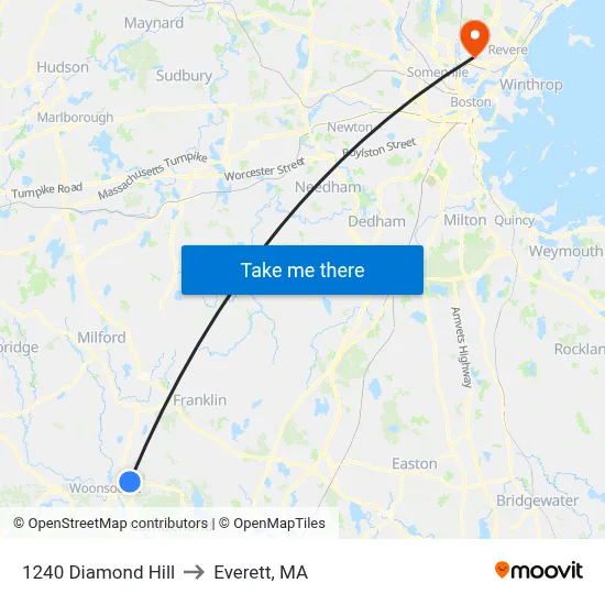 1240 Diamond Hill to Everett, MA map