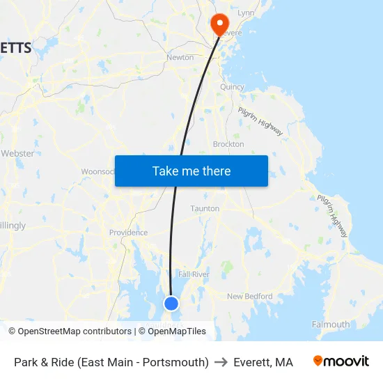 Park & Ride (East Main - Portsmouth) to Everett, MA map