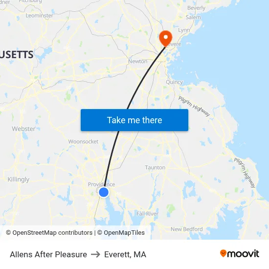 Allens After Pleasure to Everett, MA map