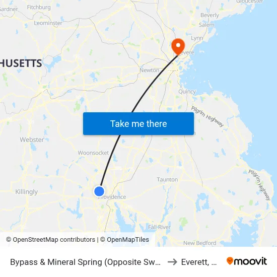 Bypass & Mineral Spring (Opposite Sweet) to Everett, MA map